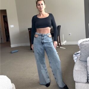 Trendy Women's Light Blue Wide Leg Jeans